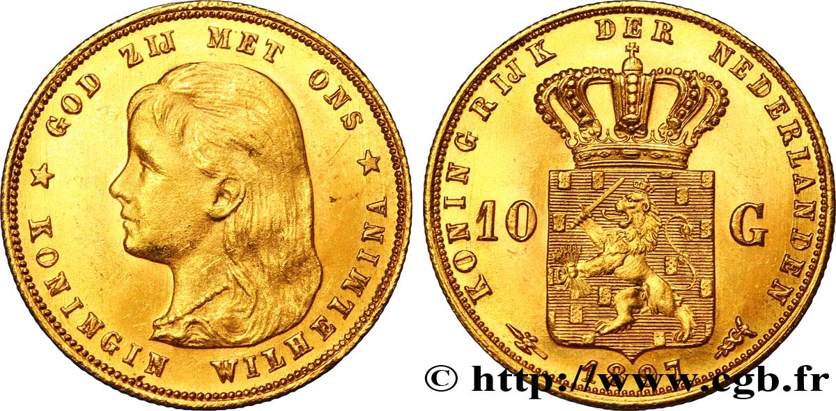 NIEDERLANDE 10 Gulden or Reine Wilhelmina 1897 Utrecht fST 