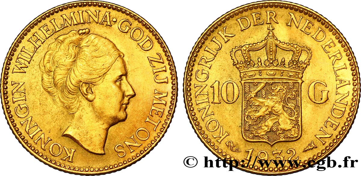 NETHERLANDS 10 Gulden 4e type Wilhelmina 1932 Utrecht AU 