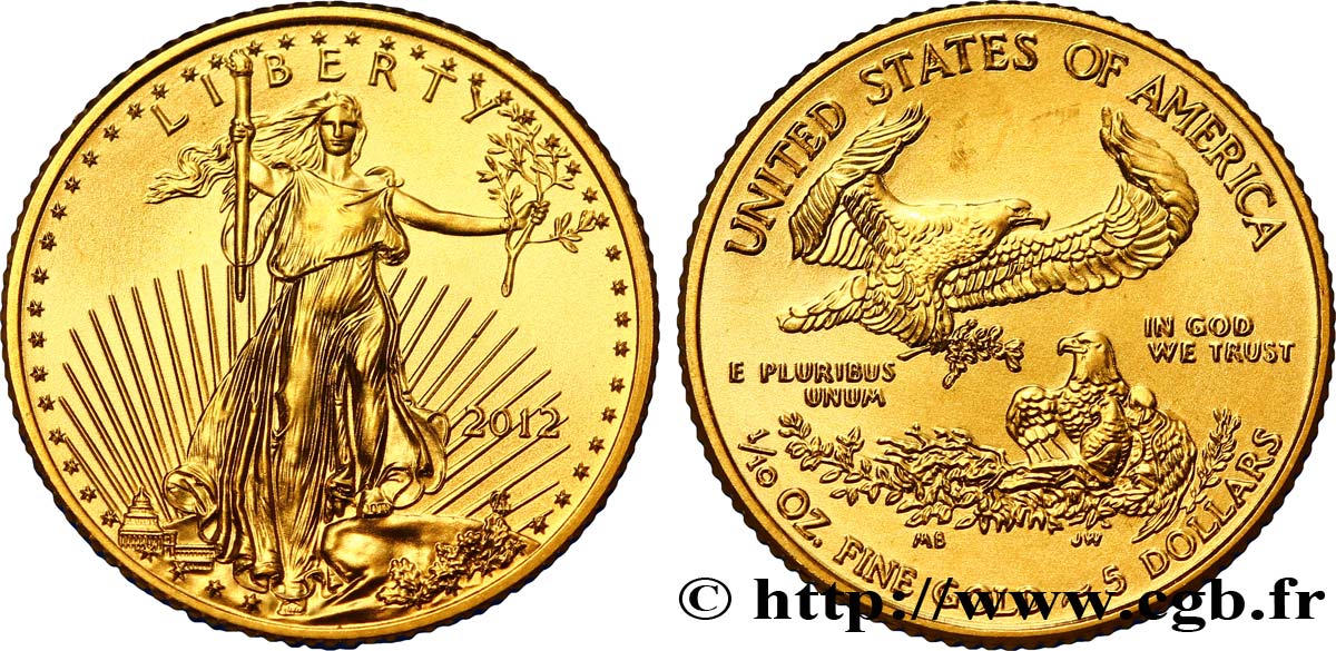 UNITED STATES OF AMERICA 5 Dollars (1/10 once) 2012 Philadelphie MS 
