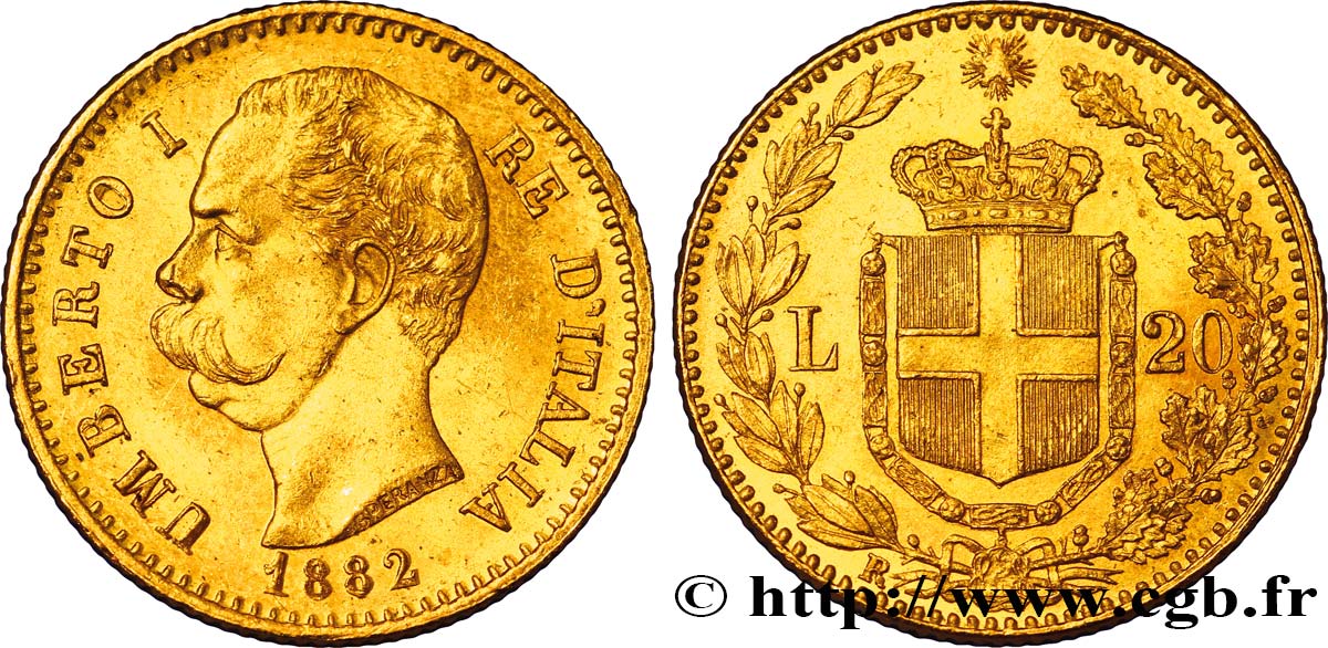 ITALIA 20 Lire Umberto Ier 1882 Rome SPL 