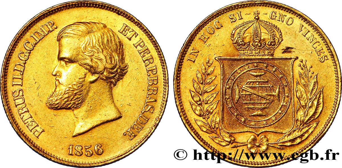 BRAZIL 10000 Reis Pierre II 1856 Rio de Janeiro, 27.000 ex AU 
