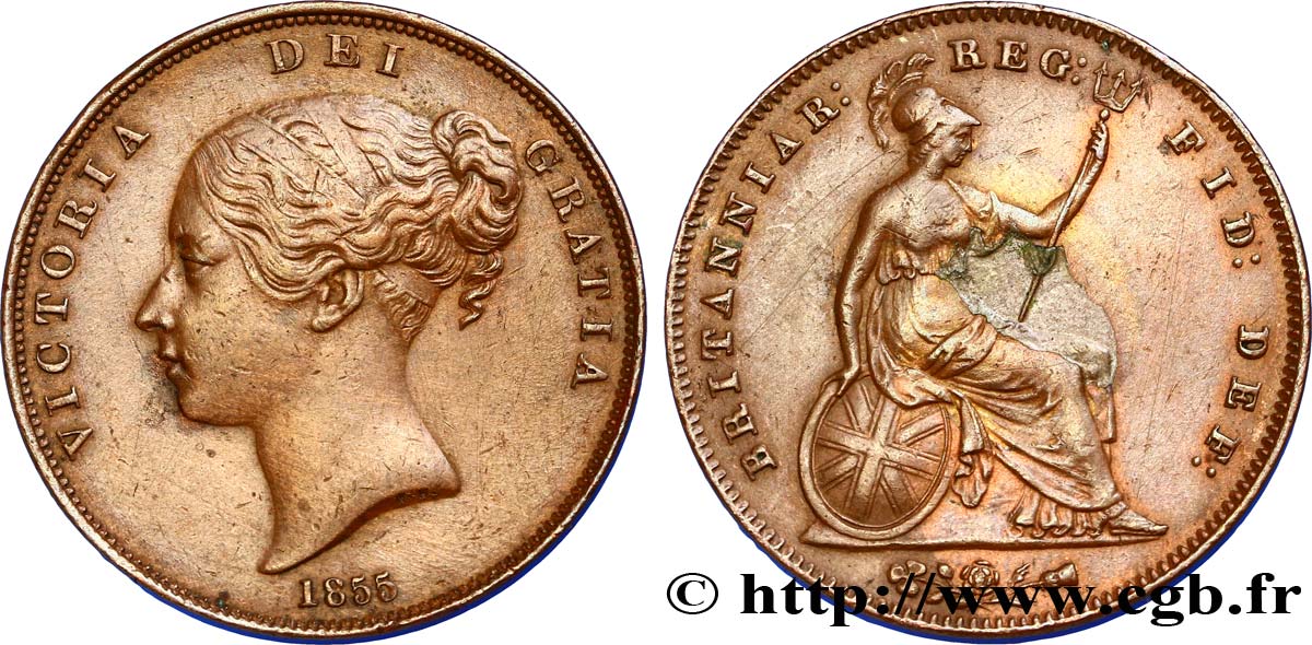 REINO UNIDO 1 Penny Victoria “tête jeune” 1855  BC+ 