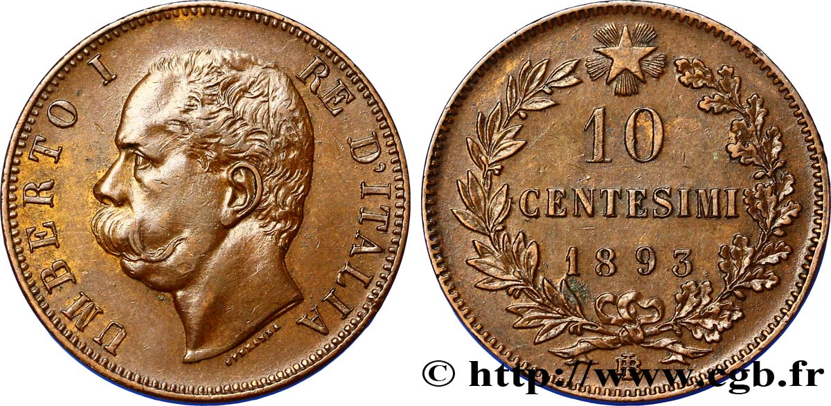 ITALIA 10 Centesimi Humbert Ier 1893 Birmingham EBC 