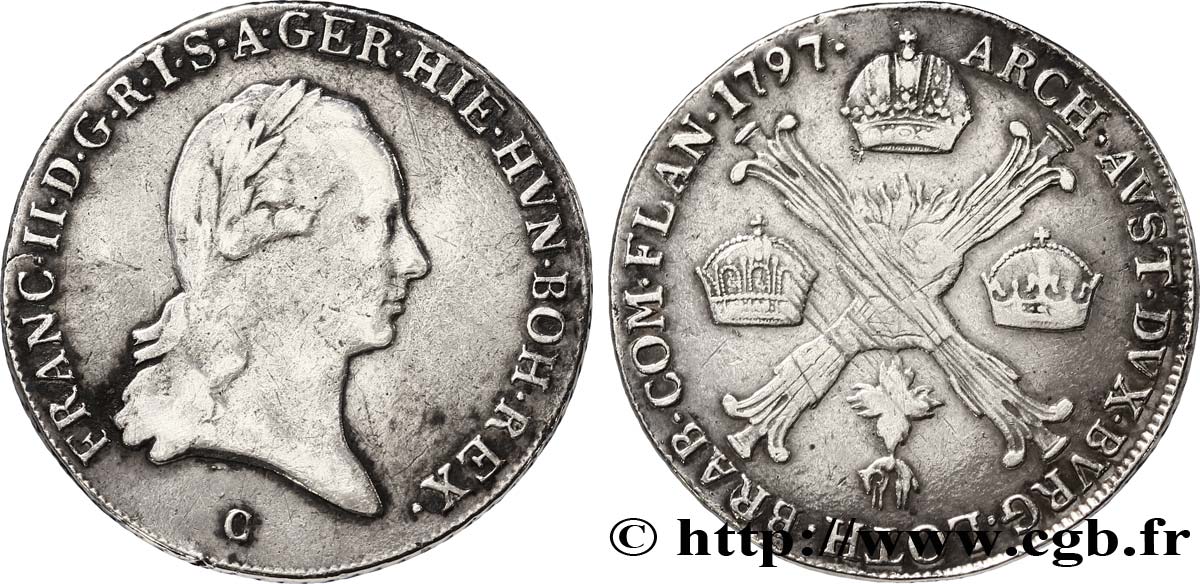 BELGIUM - AUSTRIAN NETHERLANDS 1/4 Kronenthaler Lombardie François II d’Autriche 1797 Prague VF 