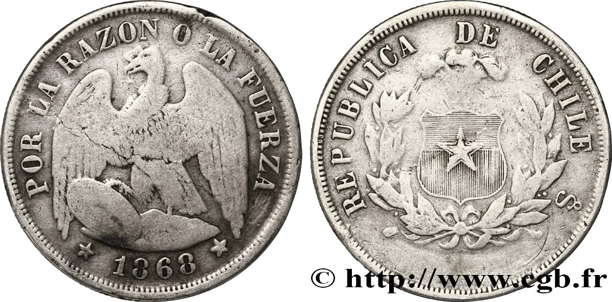 CHILE 1 Peso condor 1868 Santiago - S° VF 