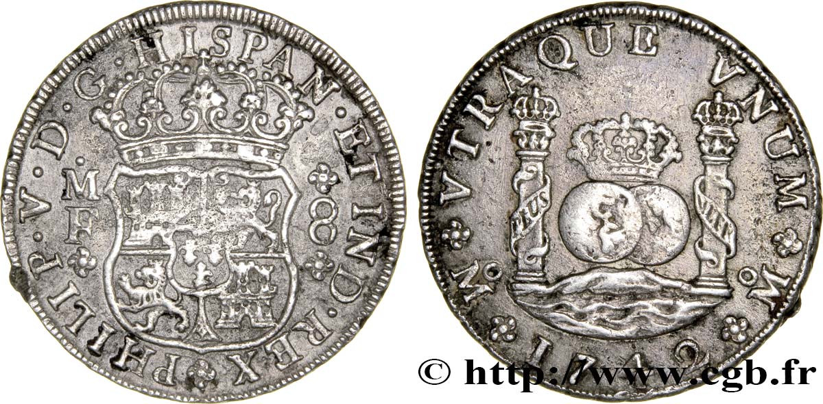 MEXICO Duro de 8 Reales Philippe V d’Espagne 1742 Mexico XF 