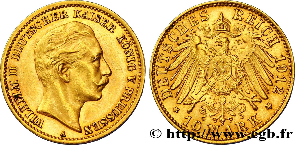 ALEMANIA - PRUSIA 10 Mark or, 2e type 1912 Berlin EBC 