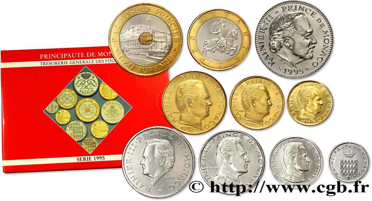 MONACO série FDC (1, 5, 10 et 20 Centimes, 1/2, 1, 2, 5, 10 et 20 Francs) 1995 Paris FDC 