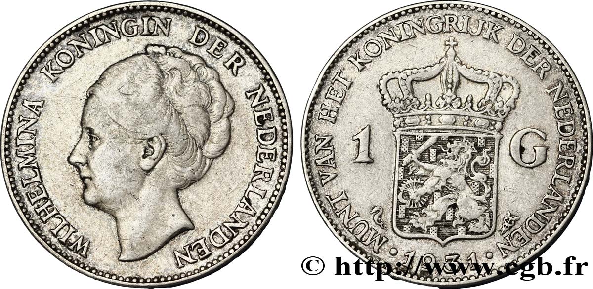NETHERLANDS 1 Gulden Wilhelmina 1931  VF 