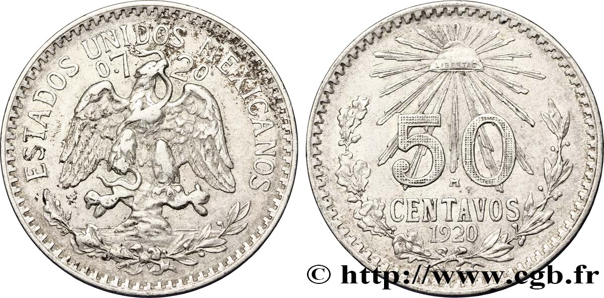 MEXIQUE 50 Centavos 1920 Mexico TTB 