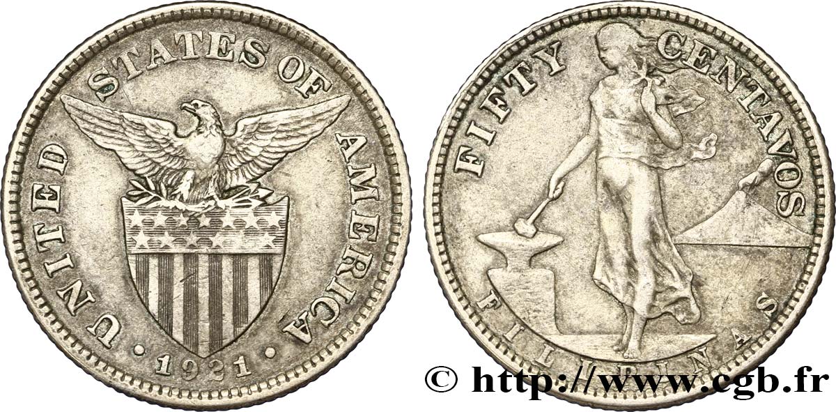 PHILIPPINES 50 Centavos - Administration Américaine 1921 San Francisco TTB 