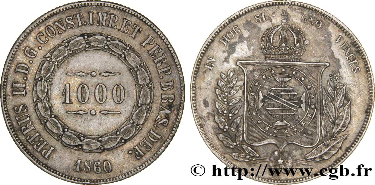 BRÉSIL 1000 Reis Empereur Pierre II 1860  SUP 