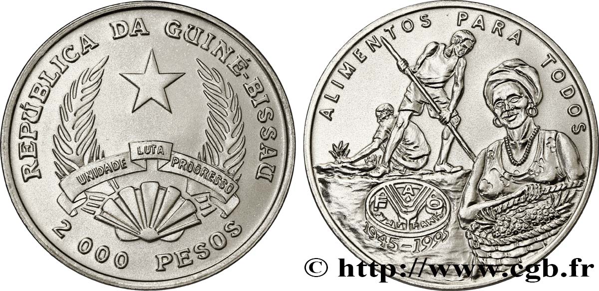 GUINEA-BISSAU 2000 Pesos 50e anniversaire de la FAO : emblème / travaux agricoles 1995  MS 