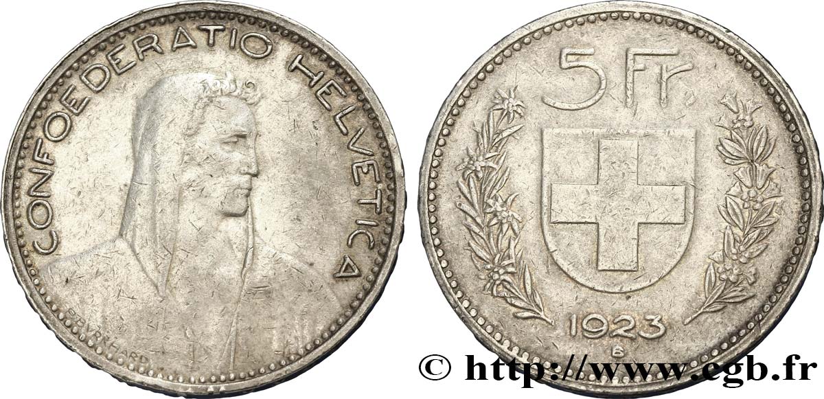 SUISSE 5 Francs berger 1923 Berne - B TTB 