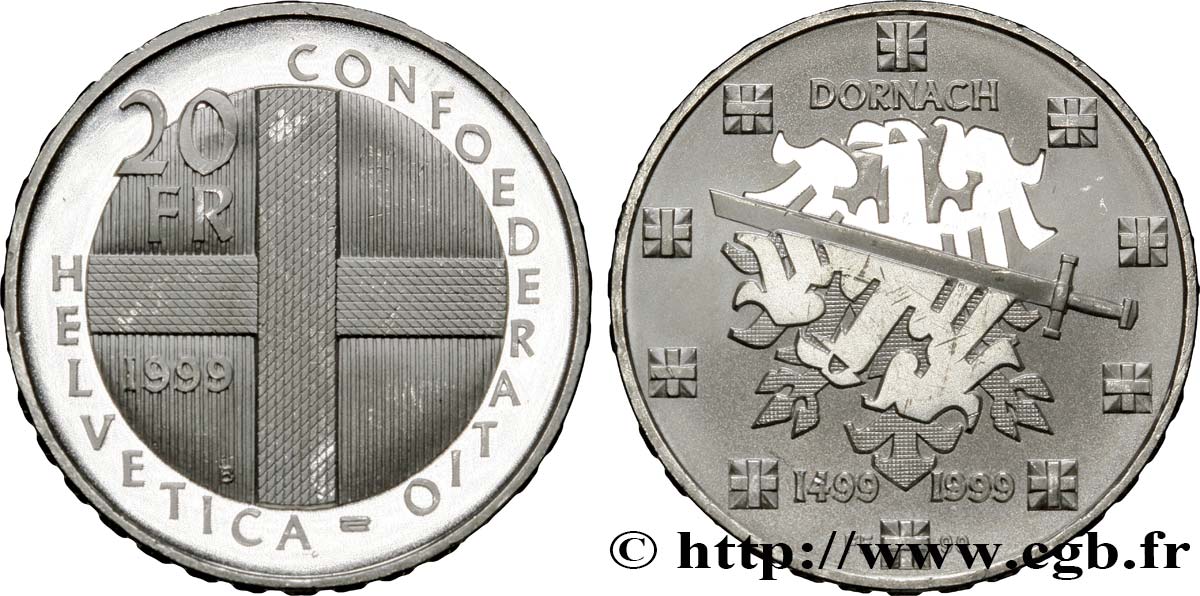 SWITZERLAND 20 Francs BE Bataille de Dornach 1999 Berne - B MS 
