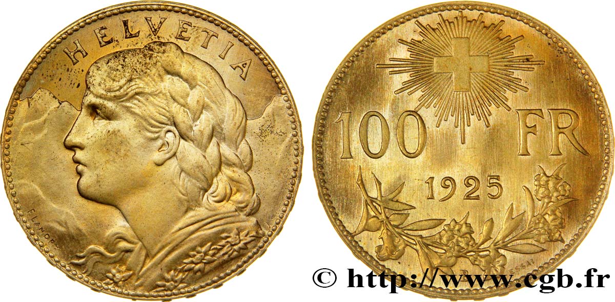 SWITZERLAND Essai de 100 Francs  Vreneli  1925 Berne - B MS 