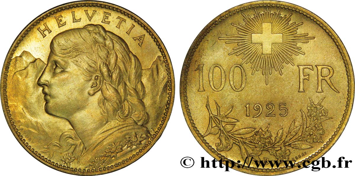 SUIZA Essai de 100 Francs  Vreneli  1925 Berne - B FDC 