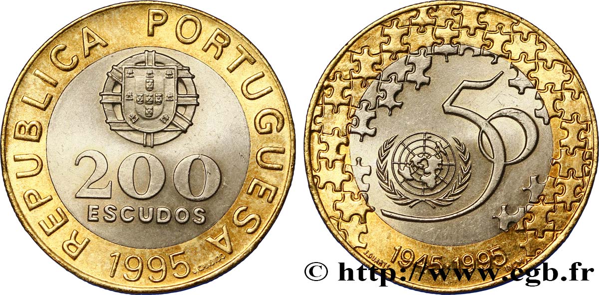 PORTUGAL 200 Escudos 50e anniversaire des Nations Unies 1995  fST 