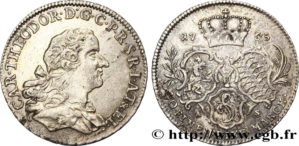 GERMANIA - PALATINATO 1/4  Konventionthaler Charles Théodore IV / armes 1765  q.SPL 