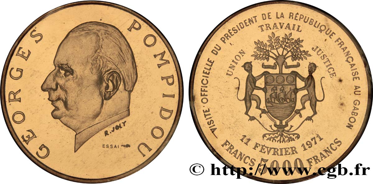 GABUN Essai de 5.000 Francs , visite du président Georges Pompidou 1971  ST 