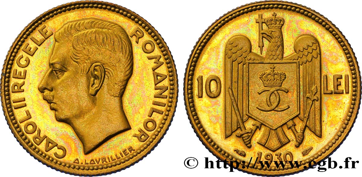 ROMANIA 10 Lei Charles II 1930 Paris MS 