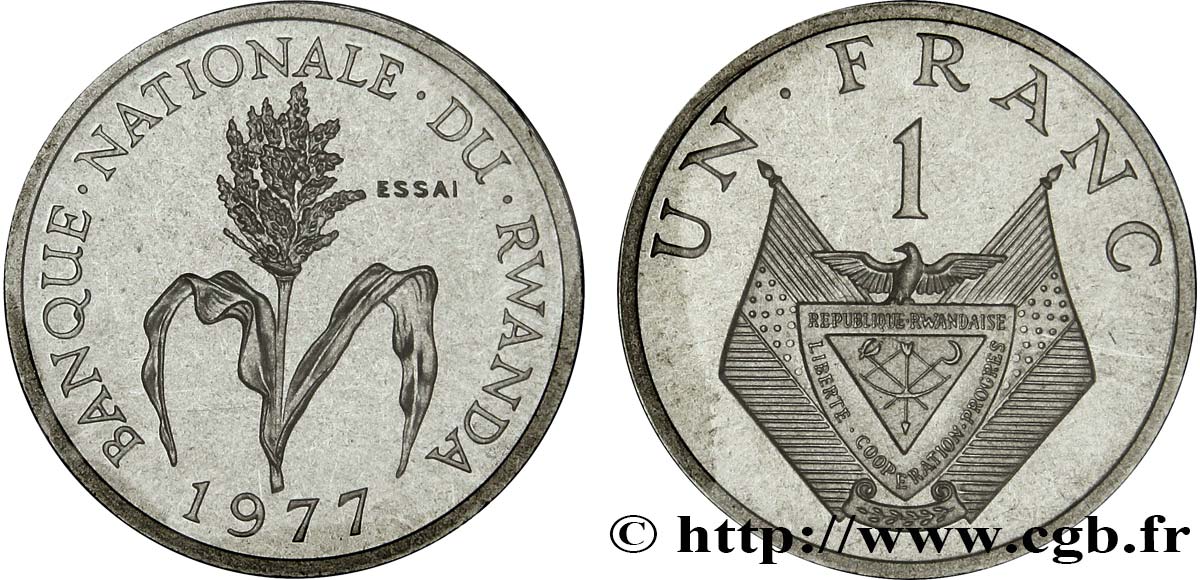 RWANDA Essai de 1 Franc 1977 Paris FDC 