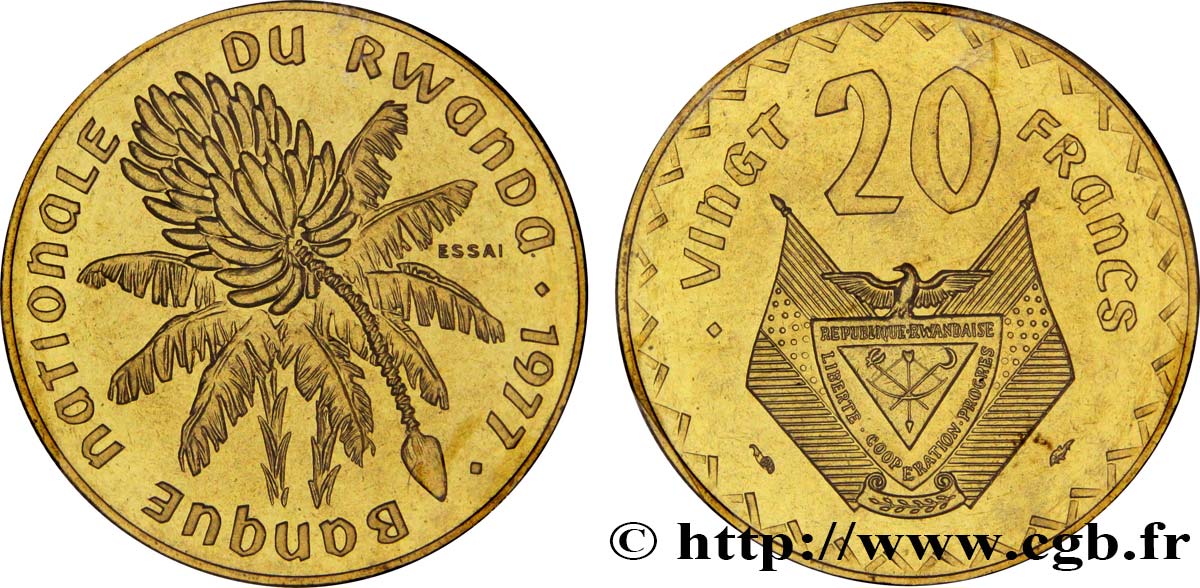RUANDA Essai de 20 Francs bananier 1977 Paris ST 