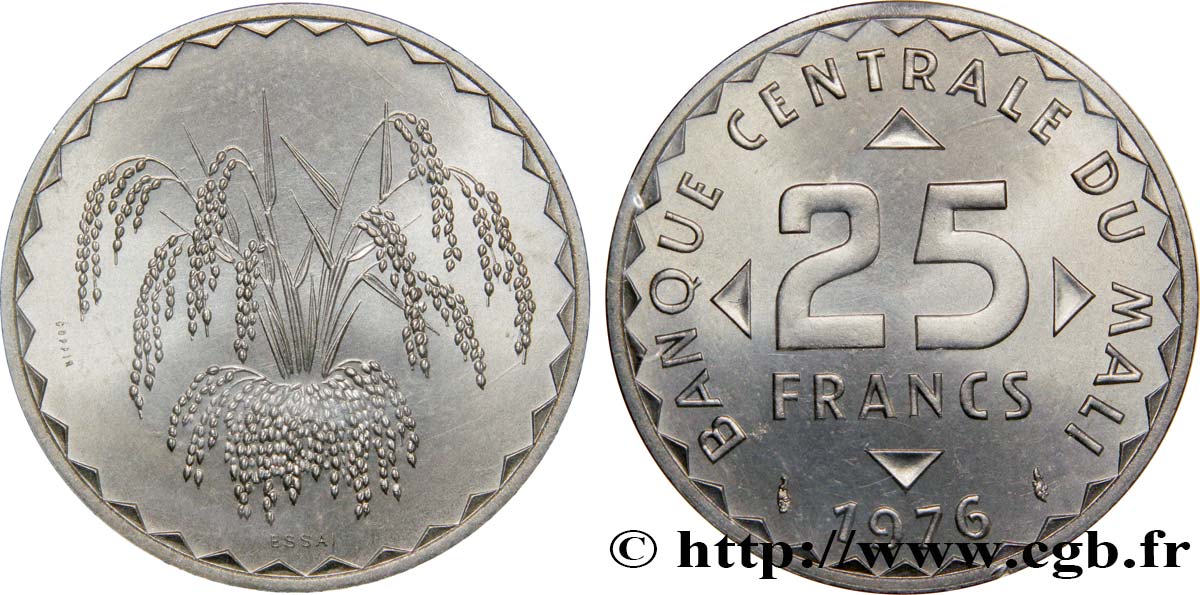 MALI Essai de 25 Francs plant de mil 1976 Paris MS70 