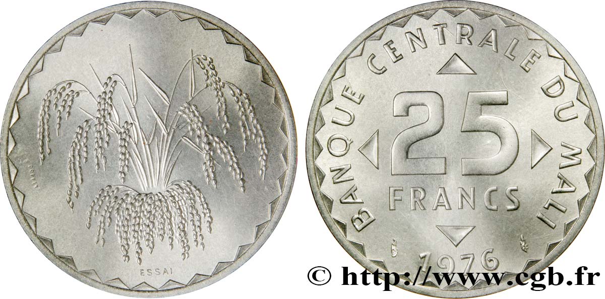 MALI Essai de 25 Francs plant de mil 1976 Paris MS70 