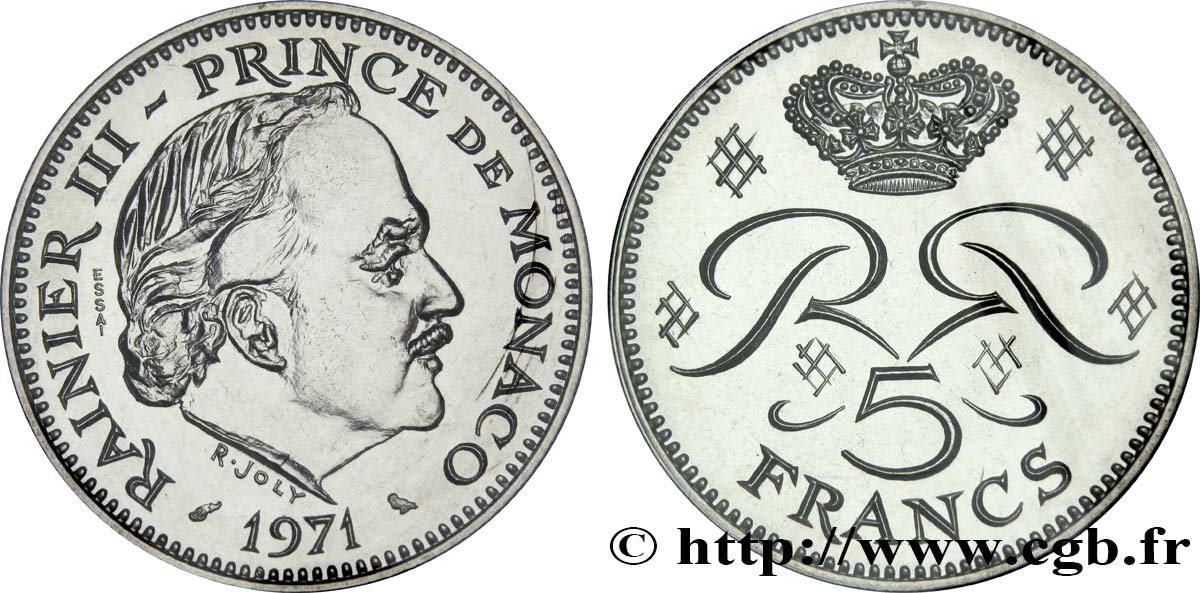MONACO Essai de 5 Francs Rainier III 1971 Paris ST 