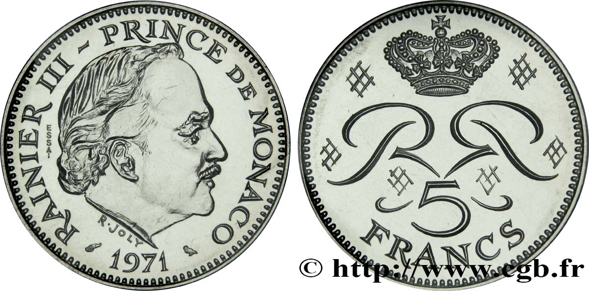 MONACO Essai de 5 Francs Rainier III 1971 Paris MS 