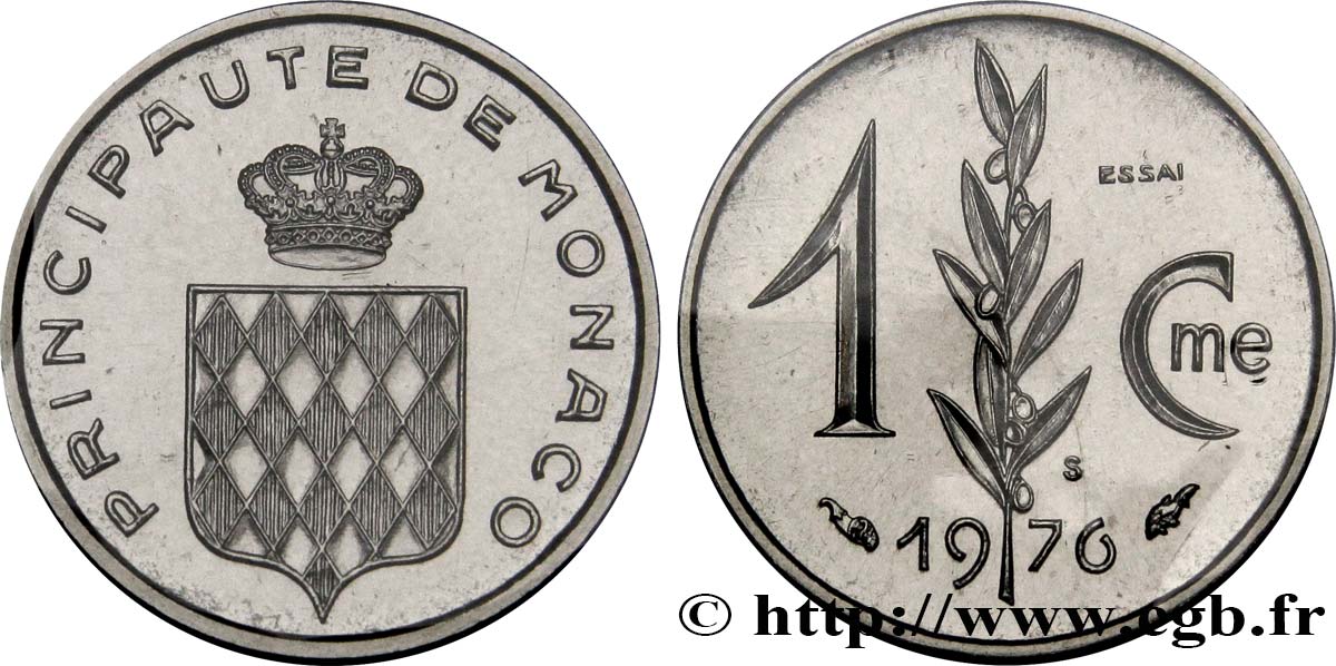 MONACO Essai de 1 Centime écu couronné 1976 Paris MS 