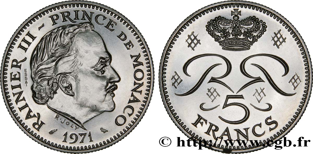 MONACO Essai de 5 Francs Rainier III 1971 Paris MS 