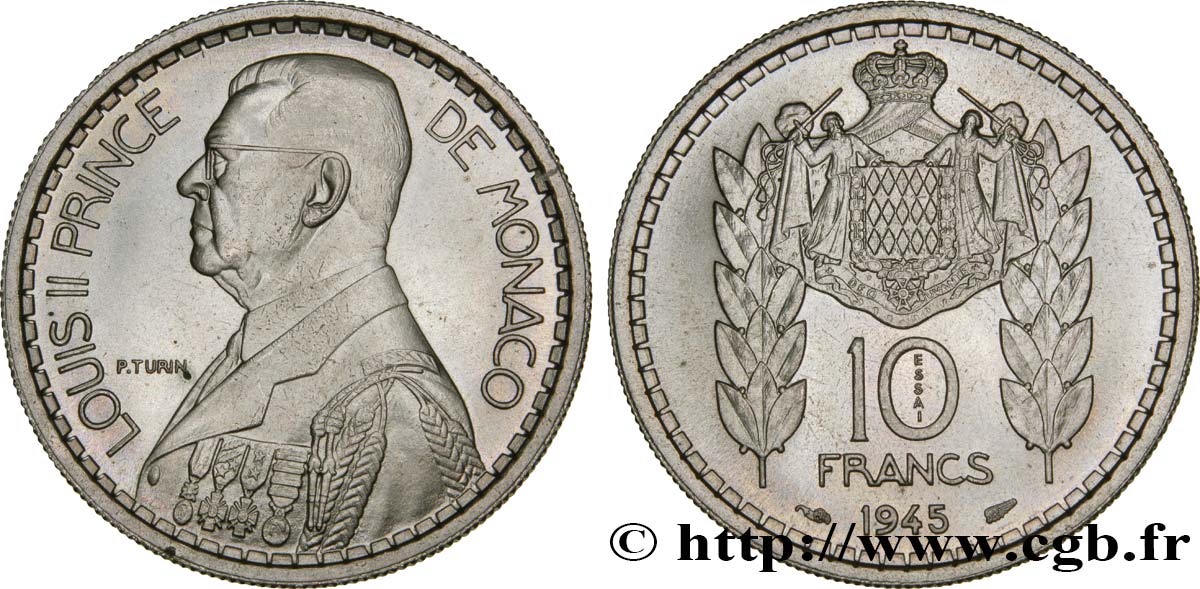 MONACO Essai de 10 Francs Turin Louis II 1945 Paris FDC 