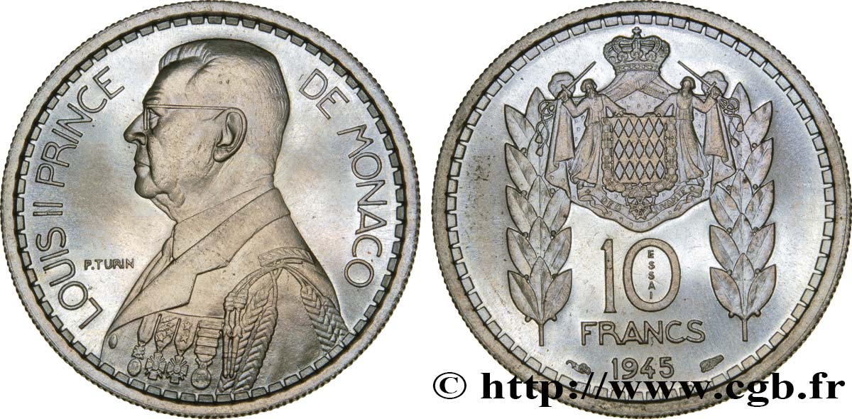 MONACO - FÜRSTENTUM MONACO - LUDWIG II. Essai de 10 Francs Turin  1945 Paris ST 