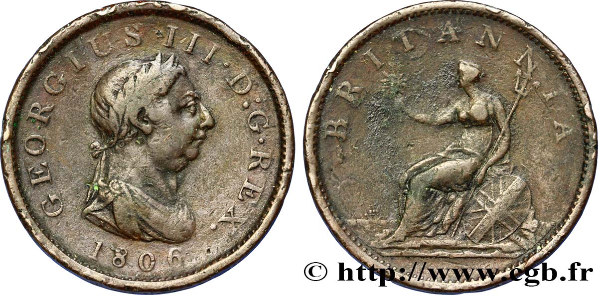 REGNO UNITO 1 Penny Georges III tête laurée 1806 Soho MB 