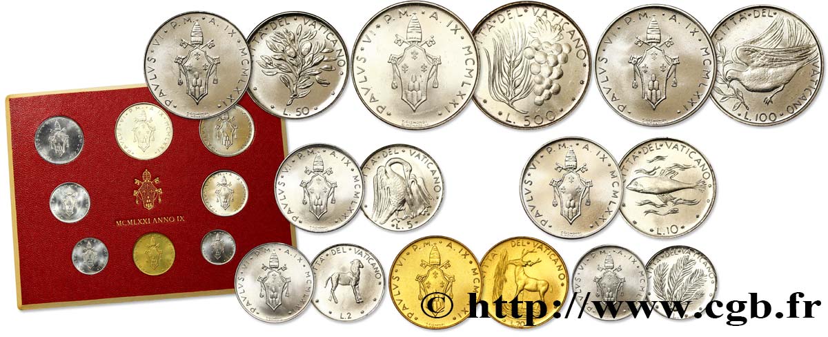 VATIKANSTAAT UND KIRCHENSTAAT Série 8 monnaies Paul VI an IX 1971 Rome ST 