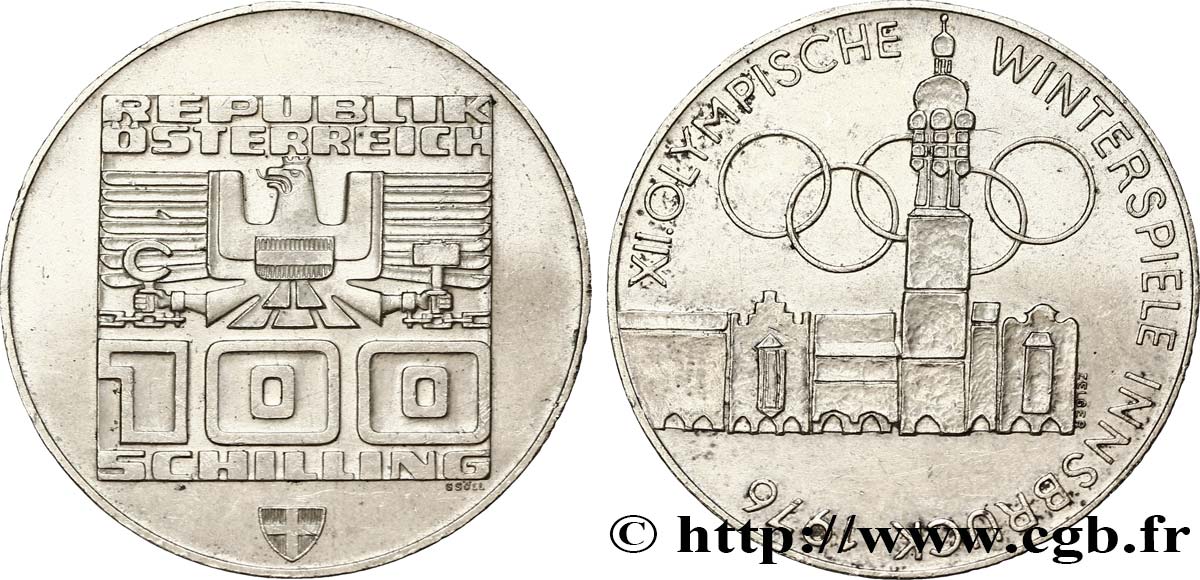 ÖSTERREICH 100 Schilling Jeux Olympiques d’hiver 1975  VZ 