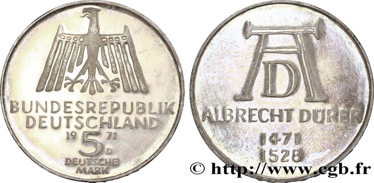 DEUTSCHLAND 5 Mark / Albrecht Dürer 1971 Munich - D VZ 