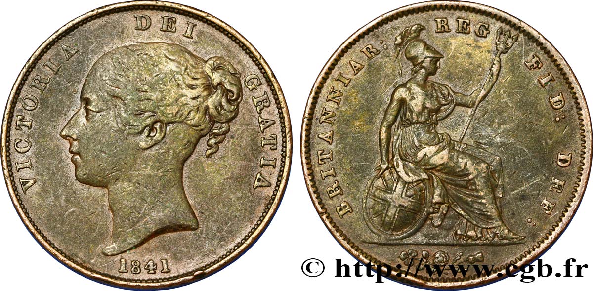 UNITED KINGDOM 1 Penny Victoria “tête jeune” 1841  VF 