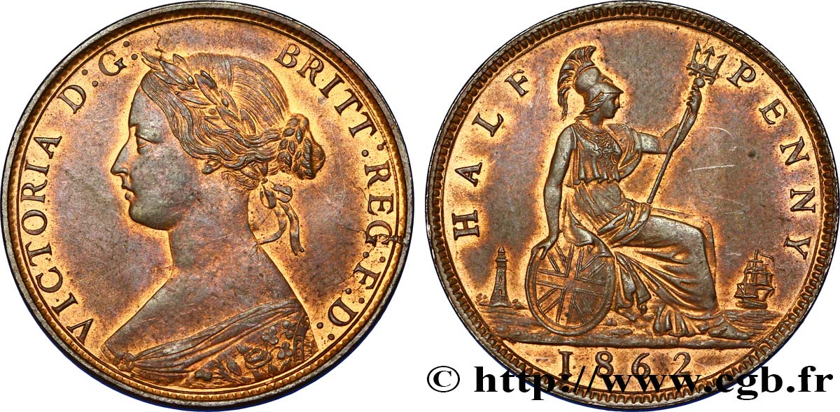 UNITED KINGDOM 1/2 Penny Victoria “Bun Head” 1862  AU 