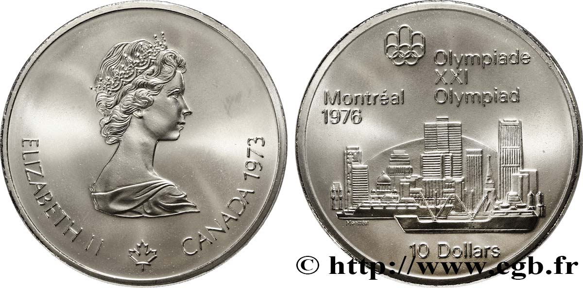 KANADA 10 Dollars JO Montréal 1976 “skyline” de Montréal / Elisabeth II 1973  ST 