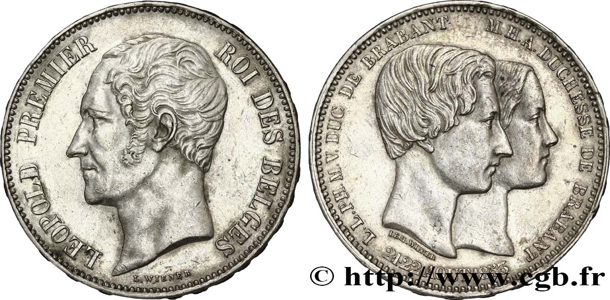 BELGIO 5 Francs mariage du Duc et de la Duchesse de Brabant 1853  q.SPL 