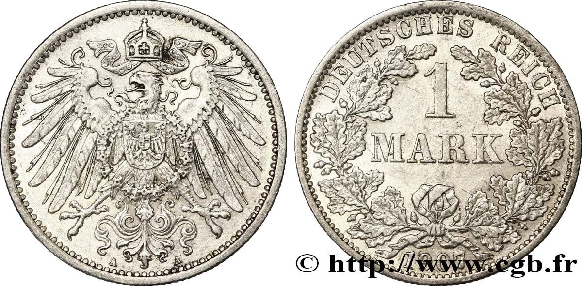 ALEMANIA 1 Mark Empire aigle impérial 2e type 1907 Berlin EBC 