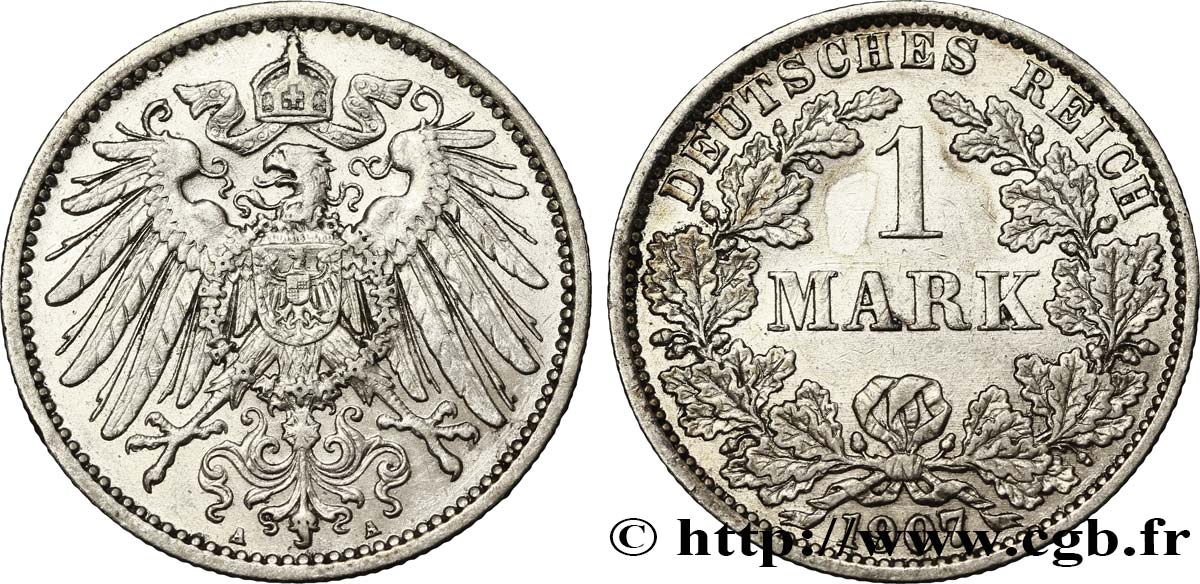 ALEMANIA 1 Mark Empire aigle impérial 2e type 1907 Berlin EBC 