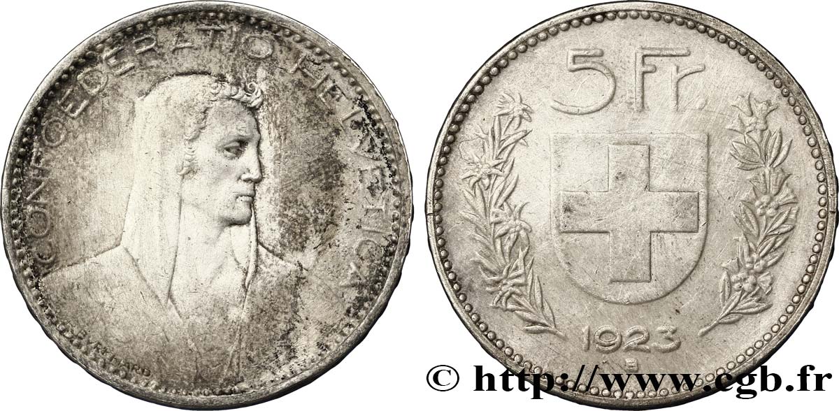 SWITZERLAND 5 Francs berger / écu 1923 Berne - B VF 