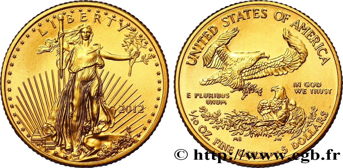 STATI UNITI D AMERICA 5 Dollars (1/10 once) 2012 Philadelphie FDC 