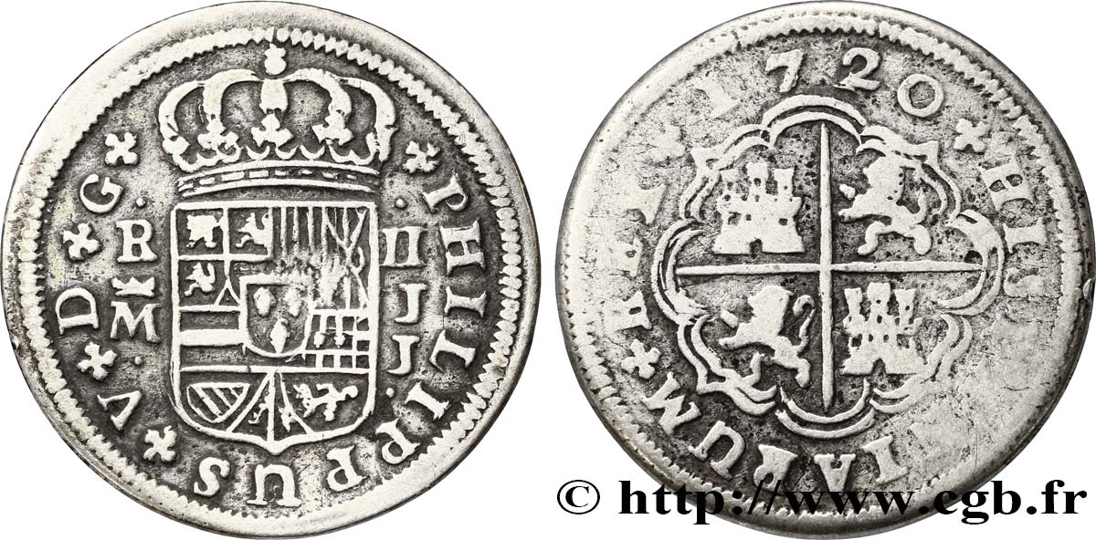 SPAGNA 2 Reales frappe au nom de Philippe V 1720 Madrid q.BB 