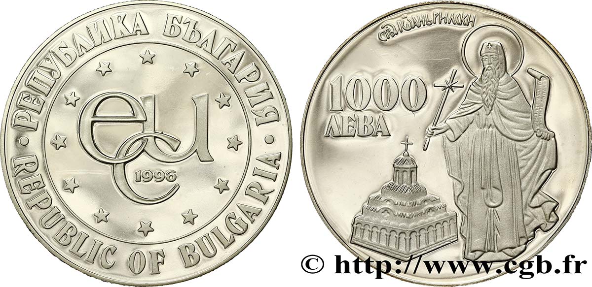 BULGARIEN 1000 Leva Proof symbole ECU / Saint Jean de Rila et monastère de Rila 1996  fST 