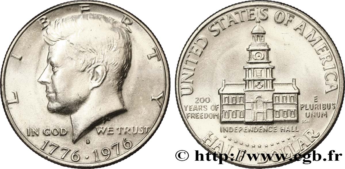 UNITED STATES OF AMERICA 1/2 Dollar Kennedy / Independence Hall bicentennaire 1976 Denver AU 